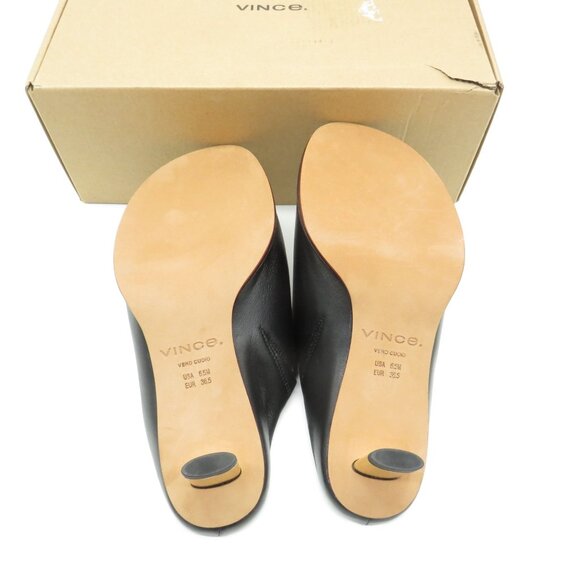Vince Womens Black Leather Open-Toe Mules With Gold Block Heels Size 6.5 NEW - Picture 3 of 7